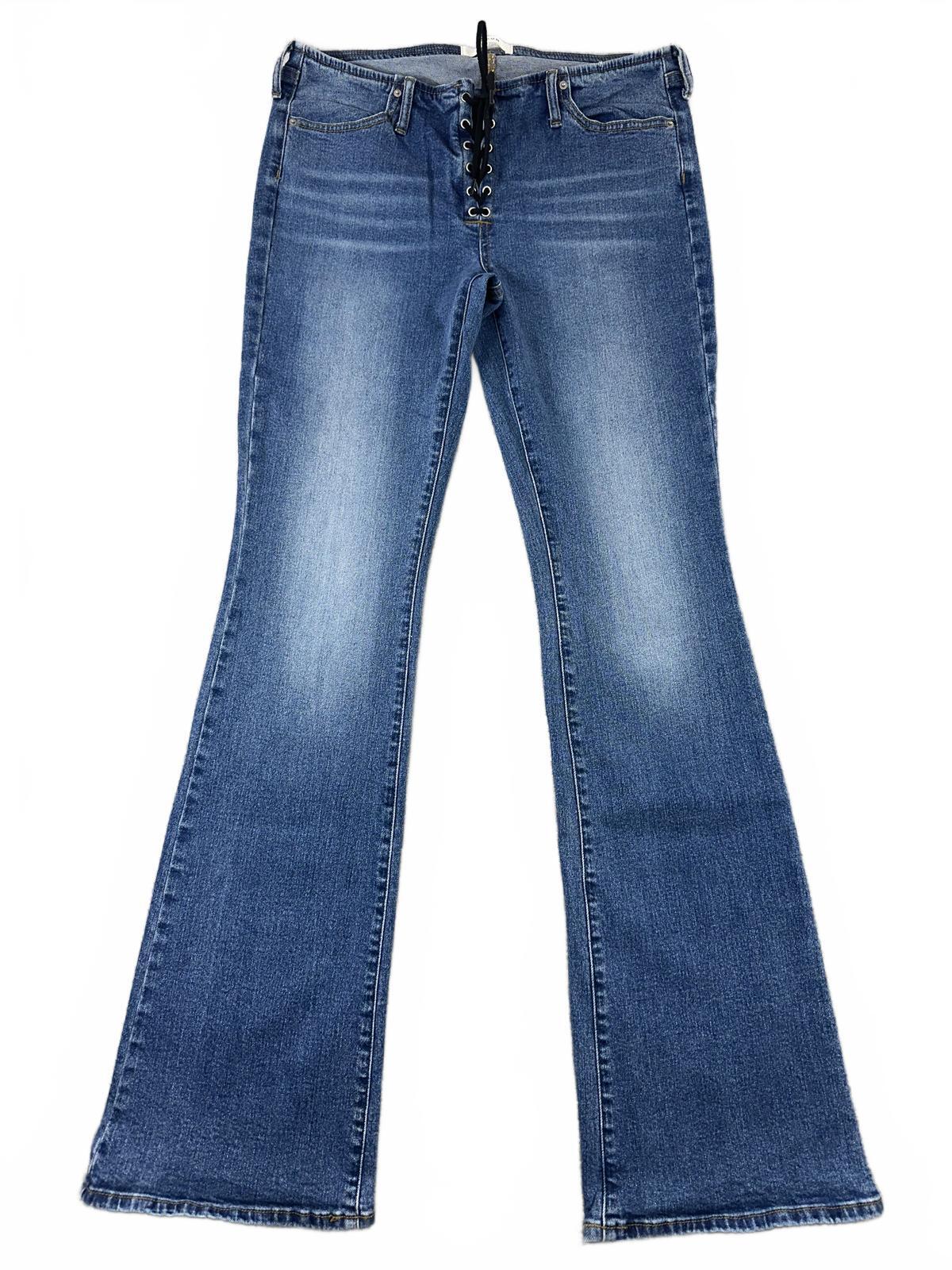 Pacsun Low Rise Bootcut Jeans Retro Casual Blue Denim Lace Up Front Flare