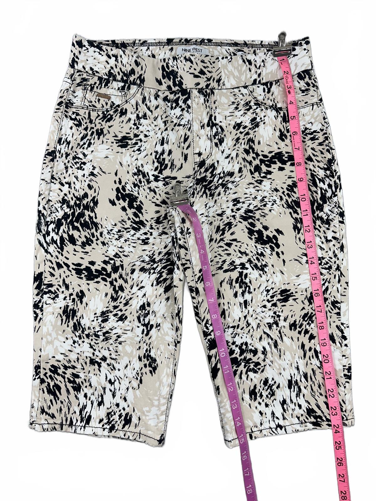 Nine West Abstract Print Beige and Black Bermuda Skimmer Shorts Casual