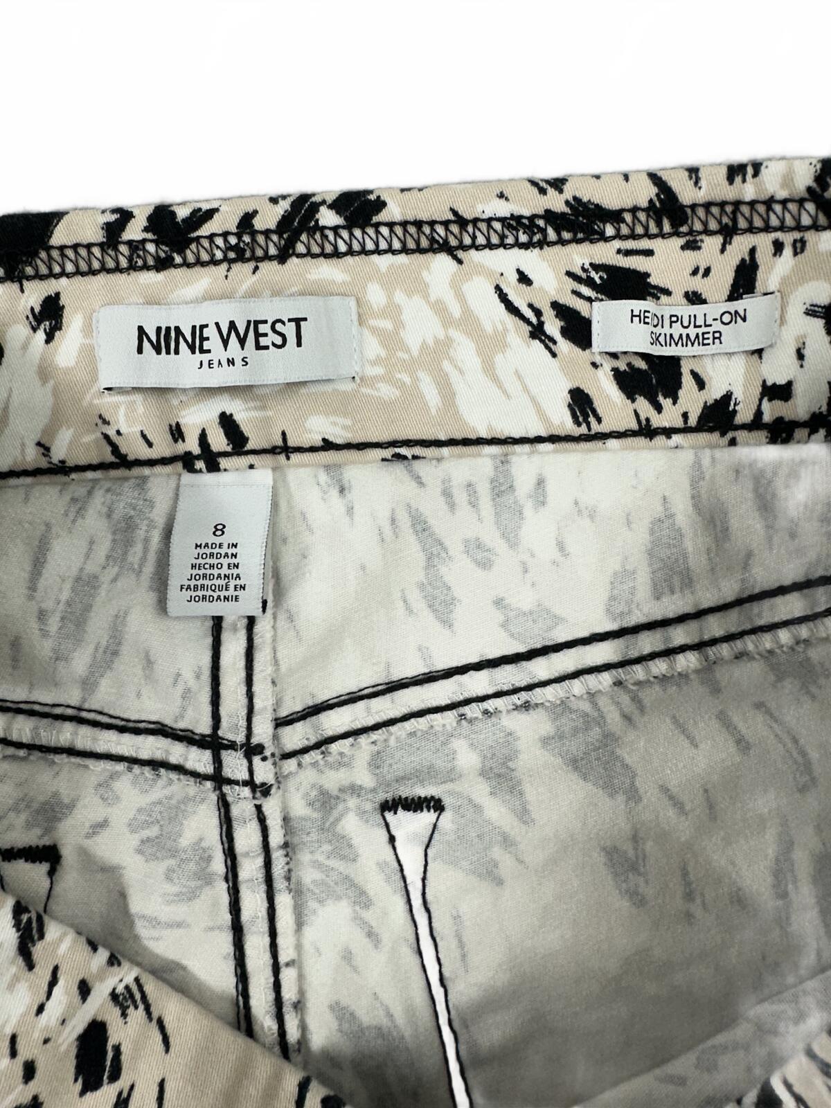 Nine West Abstract Print Beige and Black Bermuda Skimmer Shorts Casual