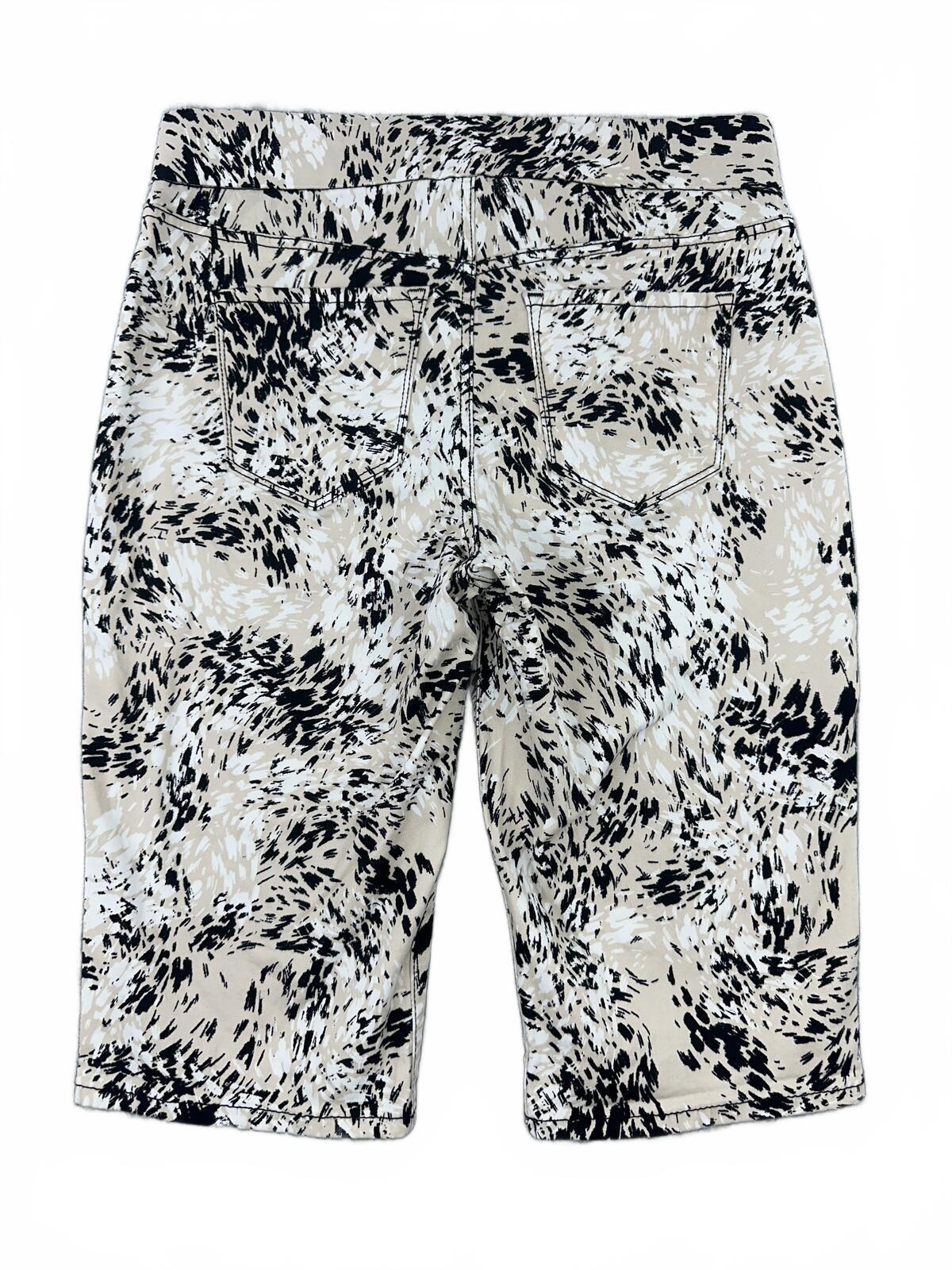Nine West Abstract Print Beige and Black Bermuda Skimmer Shorts Casual