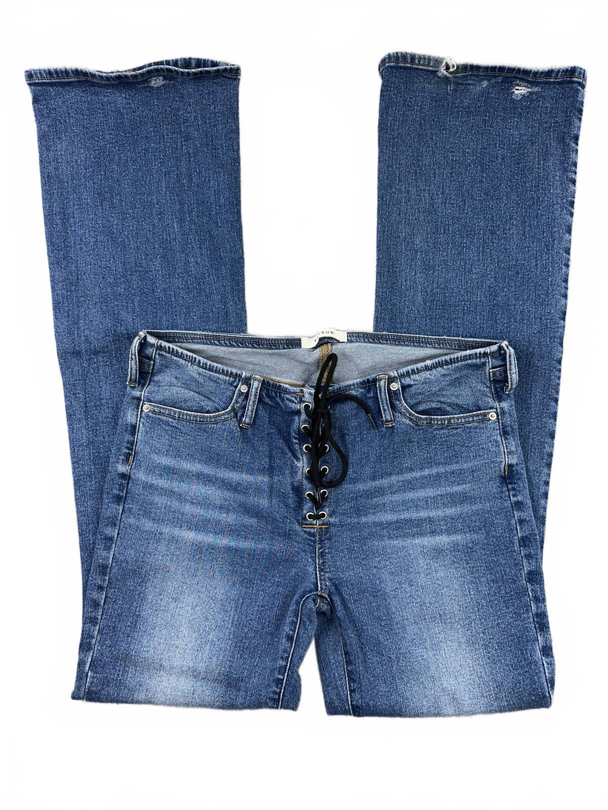 Pacsun Low Rise Bootcut Jeans Retro Casual Blue Denim Lace Up Front Flare