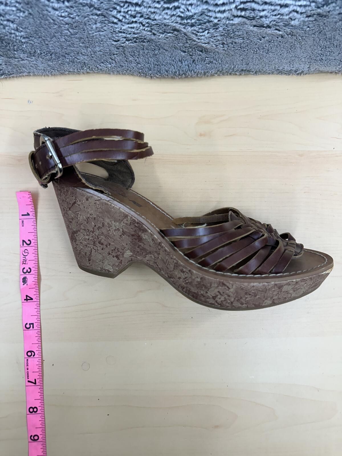 American Eagle Brown Leather Woven Wedge Sandals Boho Vintage Style
