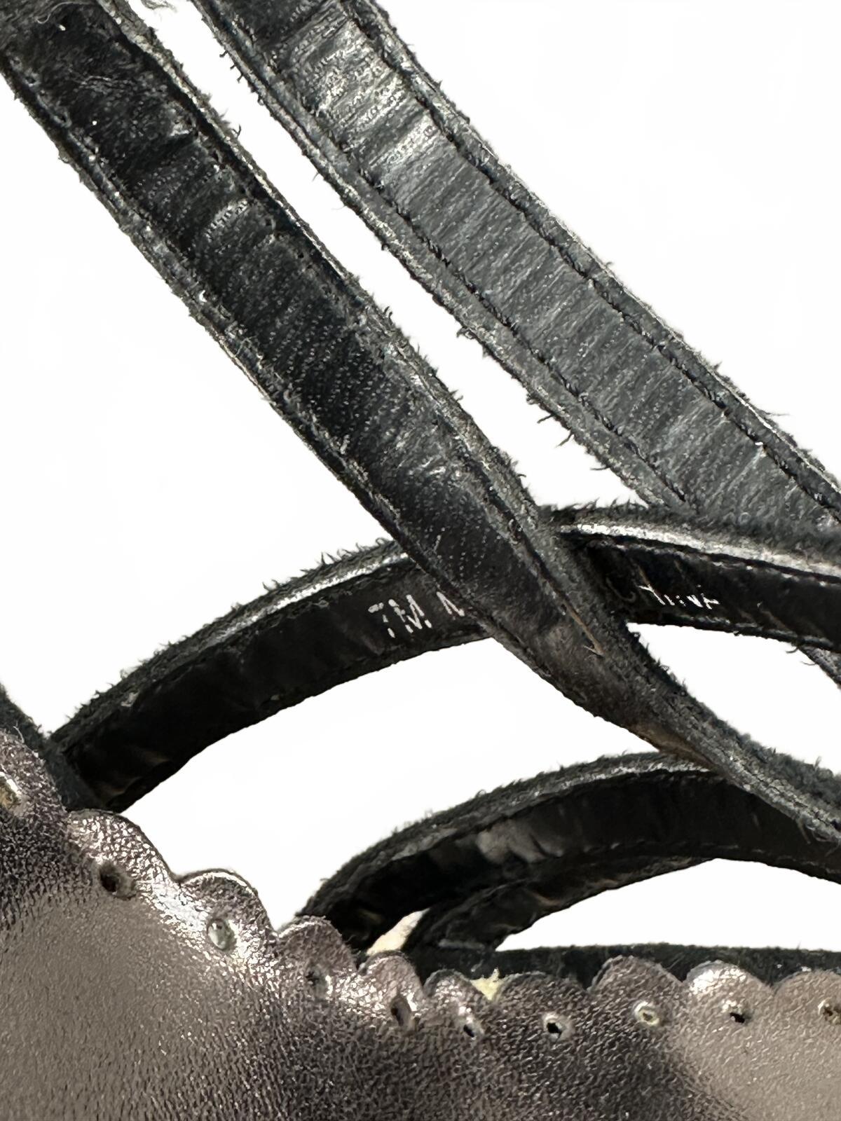 Lulu Townsend Black Strappy Espadrille Heels with Striped Block Heel