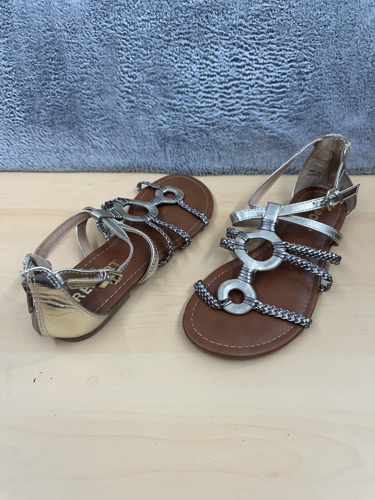 REPORT Silver Metallic Gladiator Sandals with Braided Straps