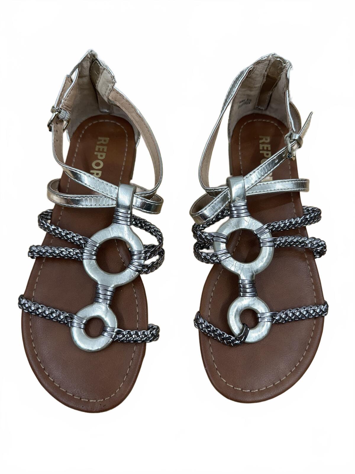 REPORT Silver Metallic Gladiator Sandals with Braided Straps