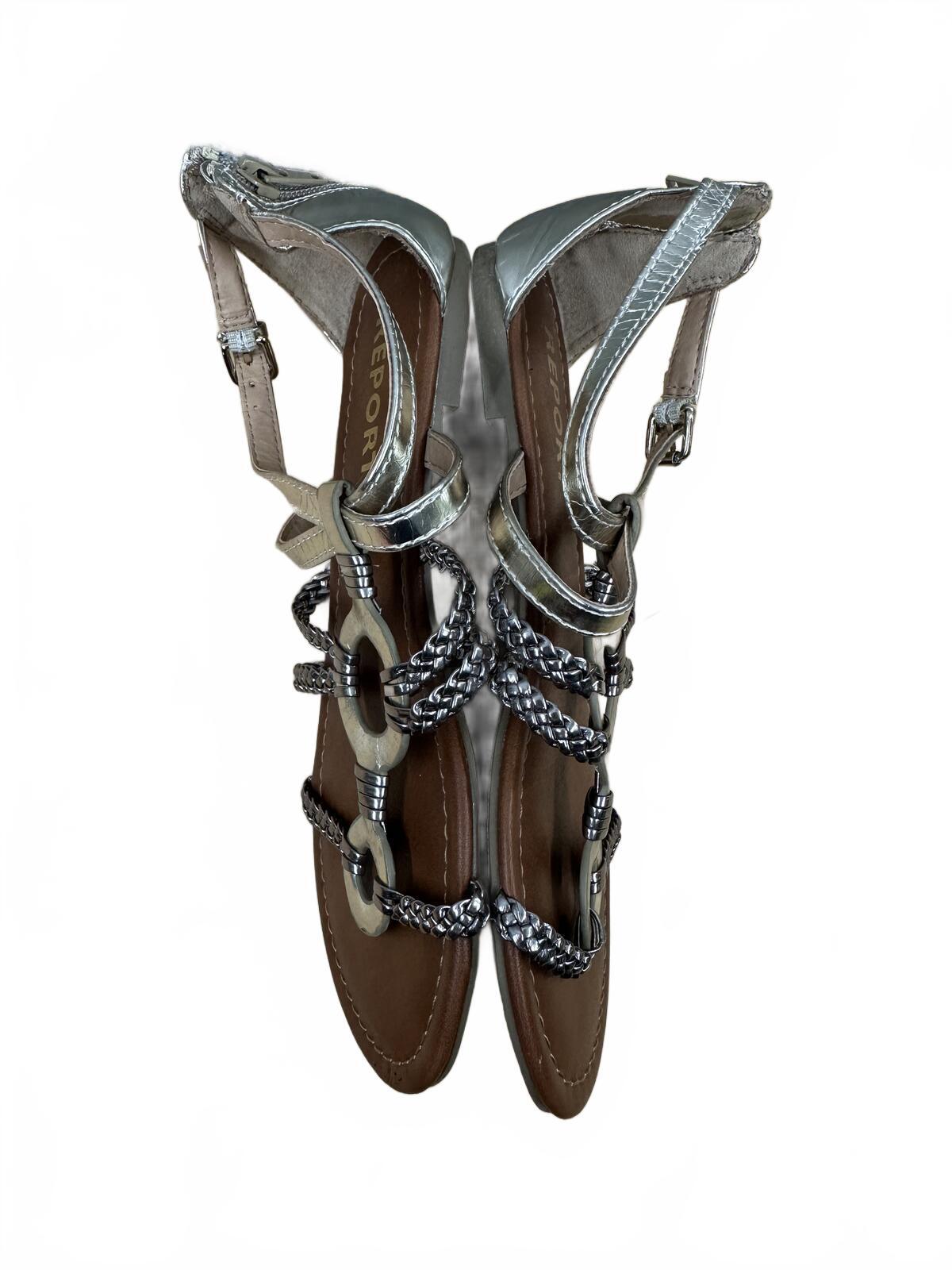 REPORT Silver Metallic Gladiator Sandals with Braided Straps