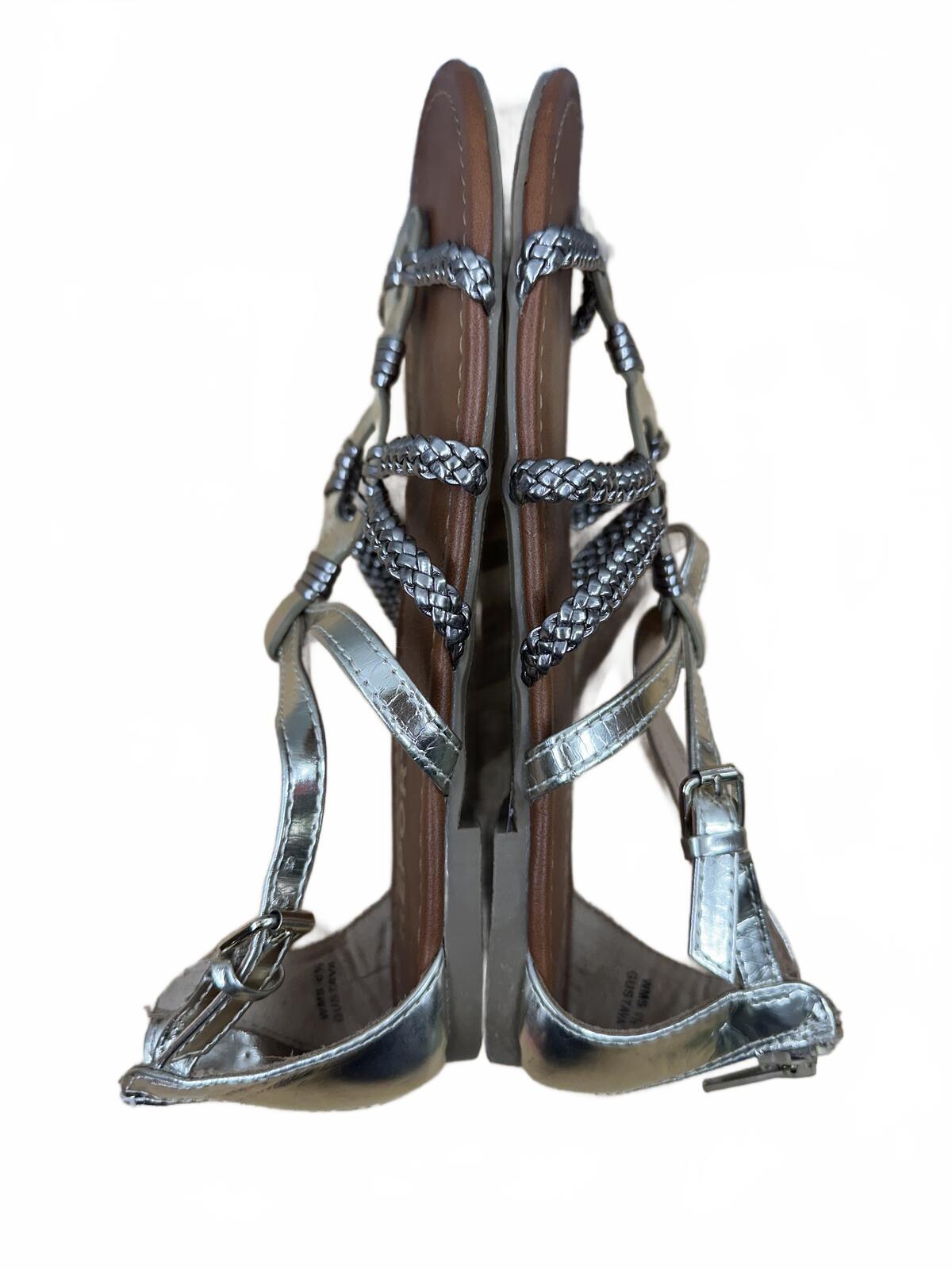 REPORT Silver Metallic Gladiator Sandals with Braided Straps