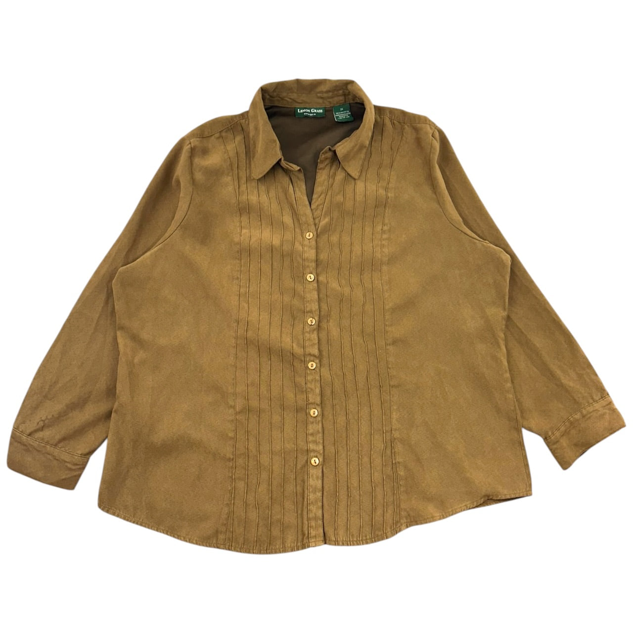 Vintage Lemon Grass Studio Faux Suede Pintuck Shirt