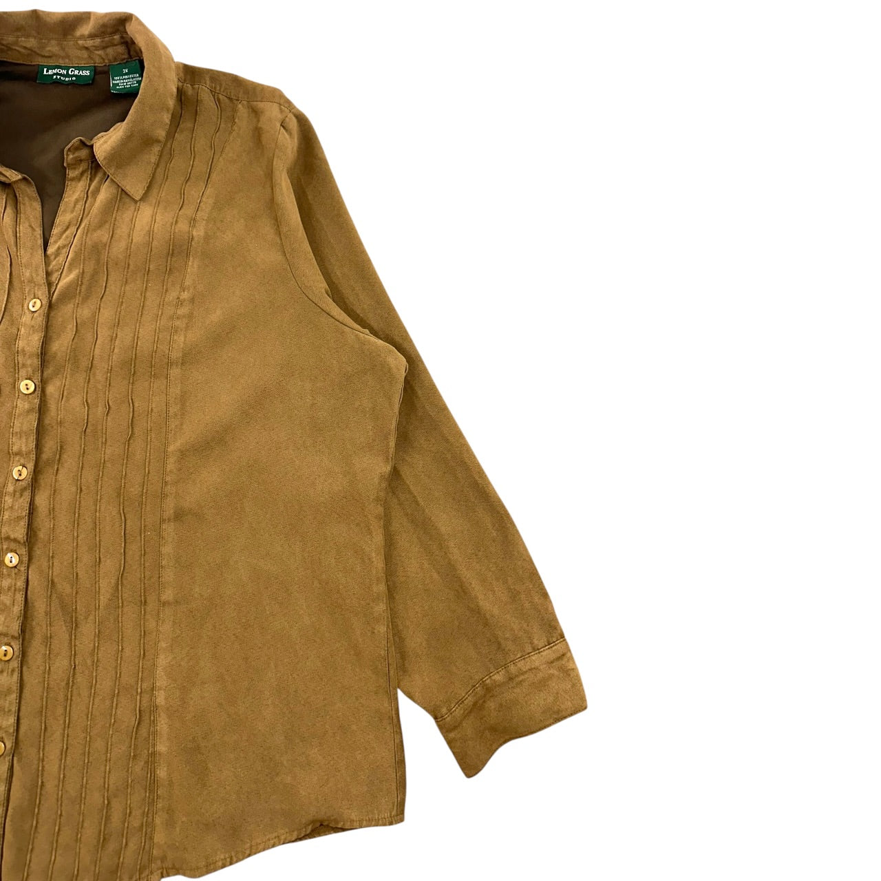 Vintage Lemon Grass Studio Faux Suede Pintuck Shirt