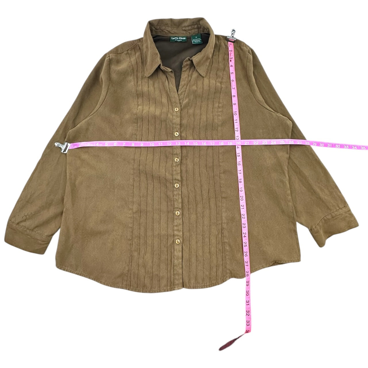 Vintage Lemon Grass Studio Faux Suede Pintuck Shirt