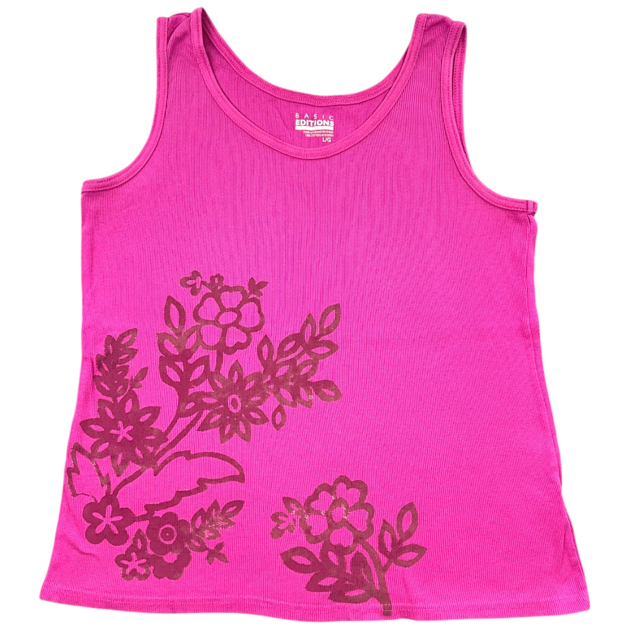 Basic Editions Hot Pink Ribbed Graphic Tank Top
