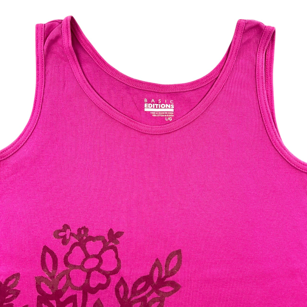 Basic Editions Hot Pink Ribbed Graphic Tank Top