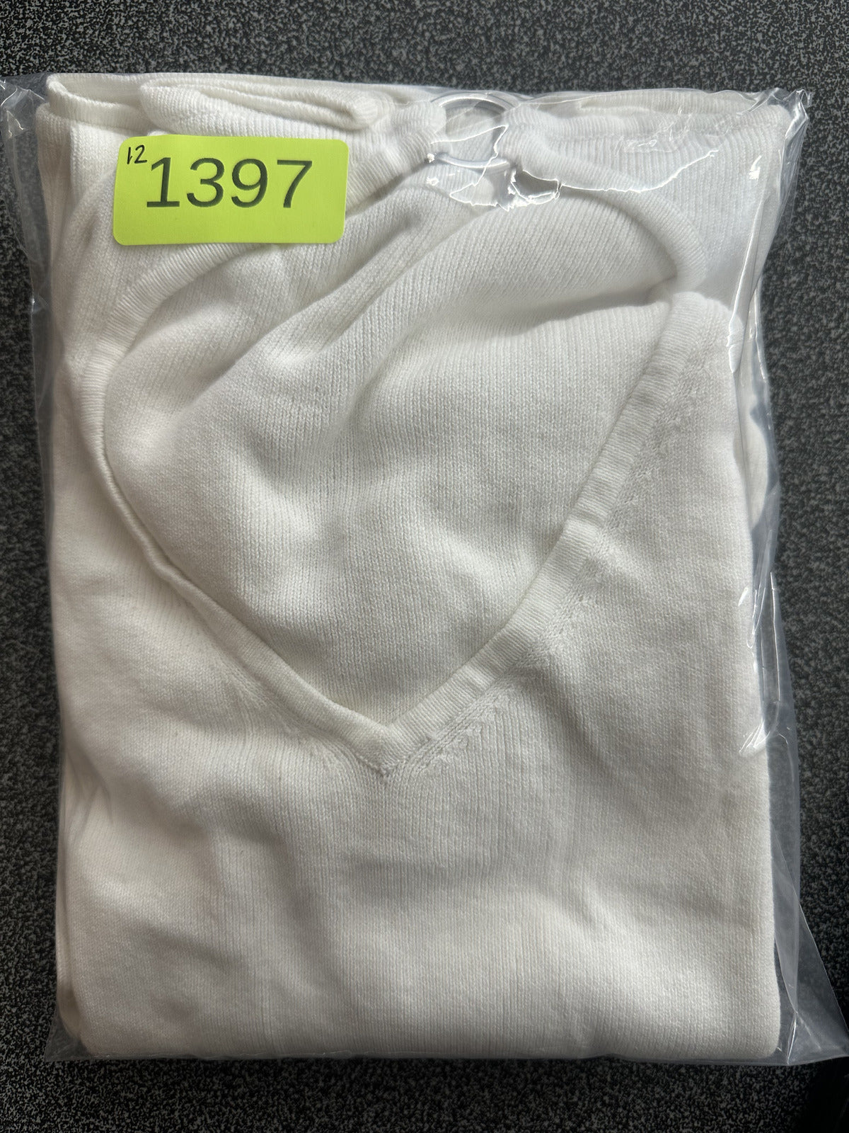 White Knit Long Sleeve Top with Keyhole Cutout and Silver Clasp