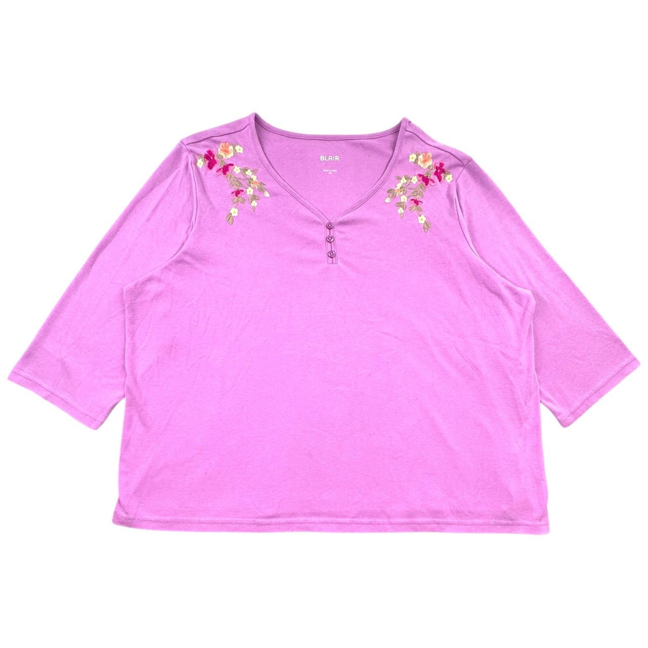 Vintage Blair Lavender Embroidered Floral Henley