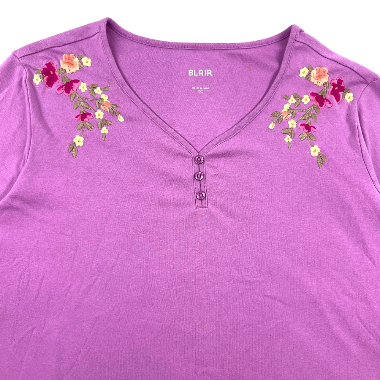 Vintage Blair Lavender Embroidered Floral Henley