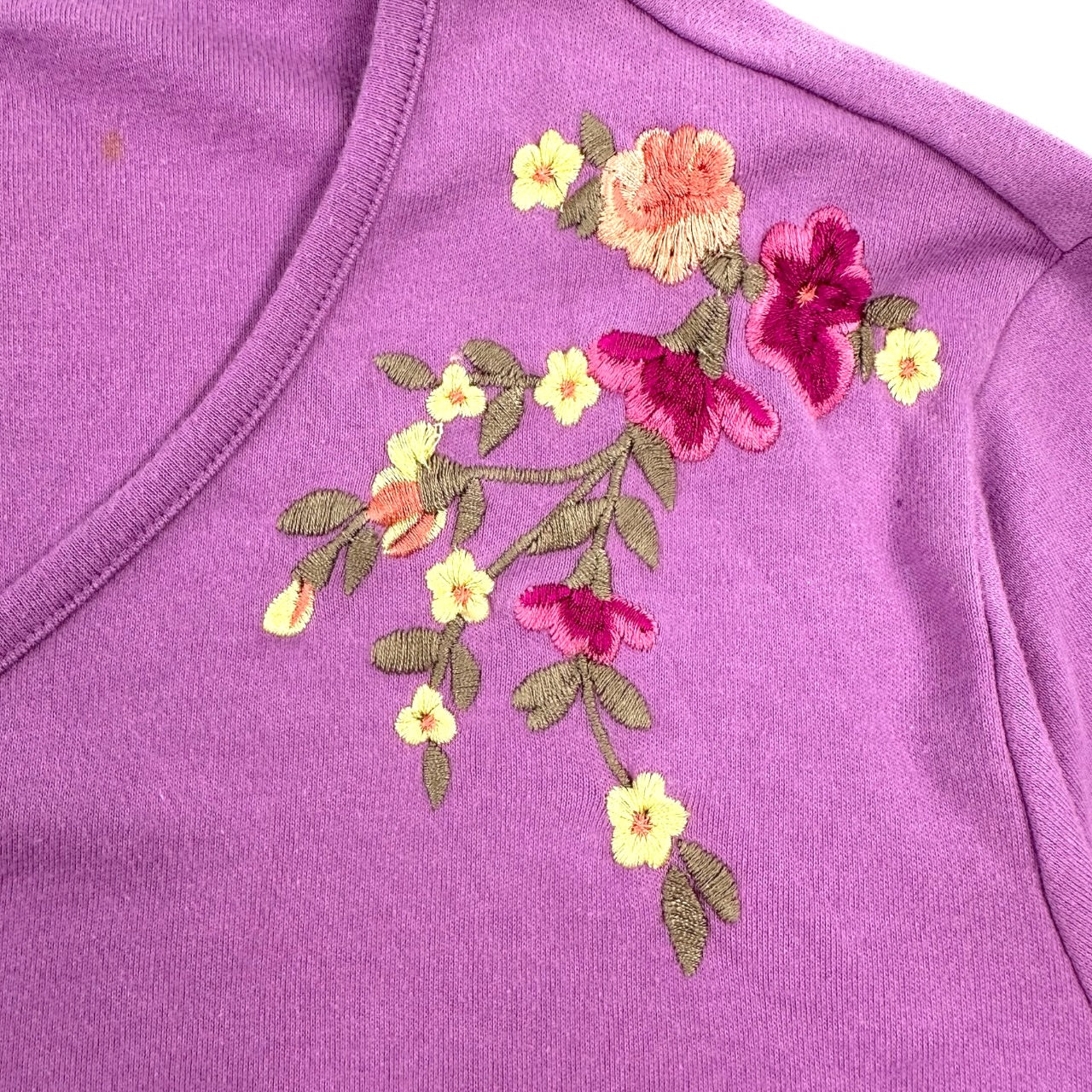 Vintage Blair Lavender Embroidered Floral Henley