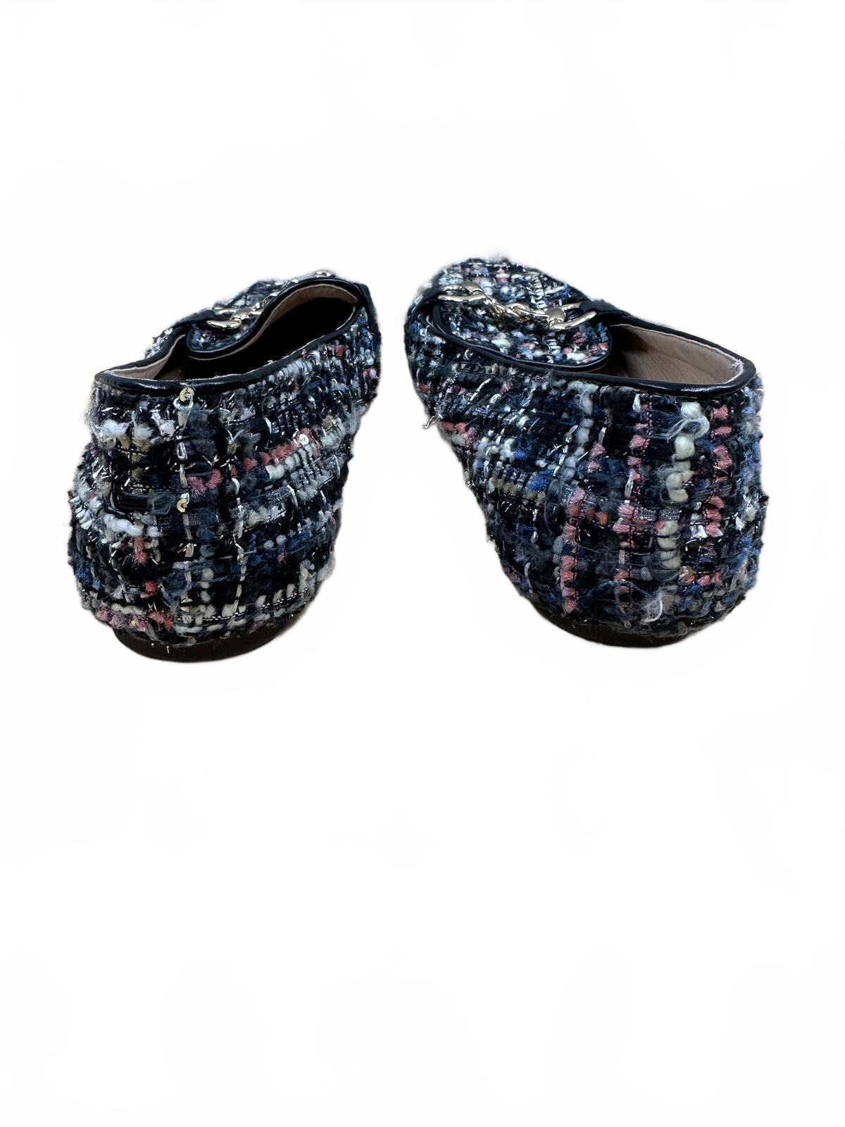 Patrizia Tweed Loafers with Gold Chain Accent Classic Chic Women's Slip Ons