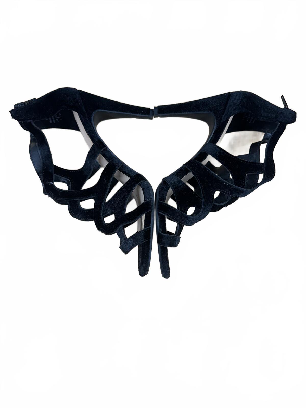 Kelly & Katie Black Strappy Heels Velvet Caged Design Mid Heel