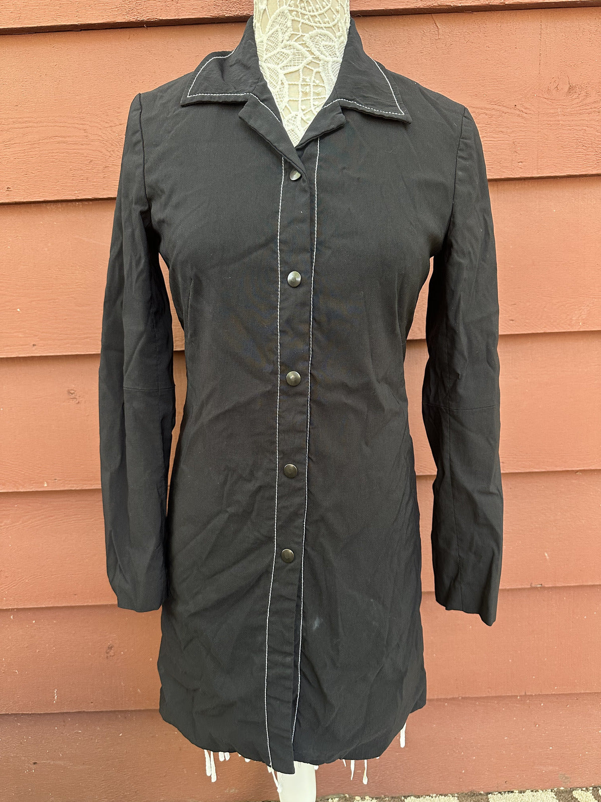 Poleci Black Longline Shirtdress with White Contrast Stitching Whimsigoth Preppy