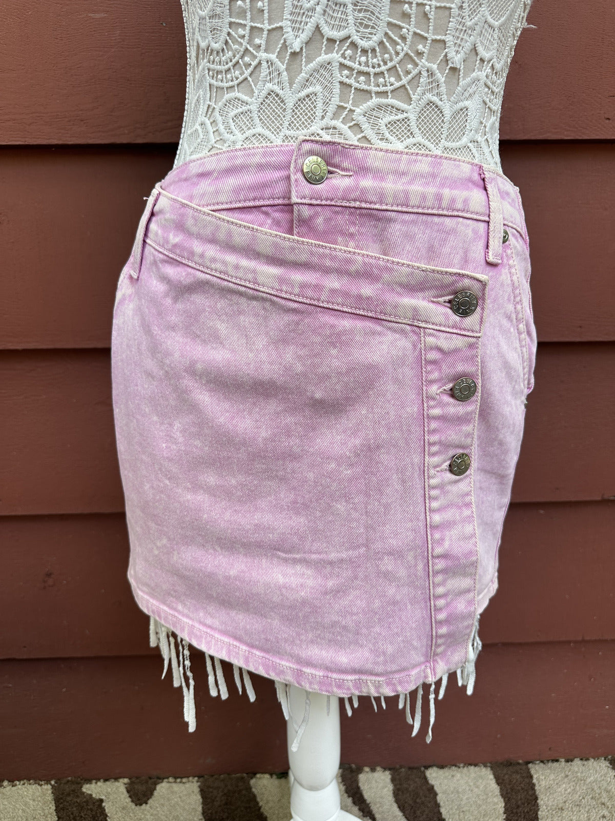 Celebrity Pink Asymmetrical Wrap Mini Skirt Pink Acid Wash Vintage Y2K
