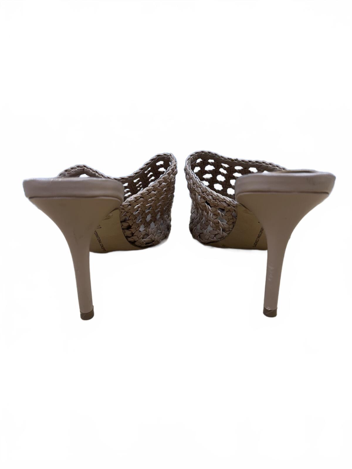 INC Beige Woven Pointed Toe Mules Mid Heel Summer Casual Chic Shoes