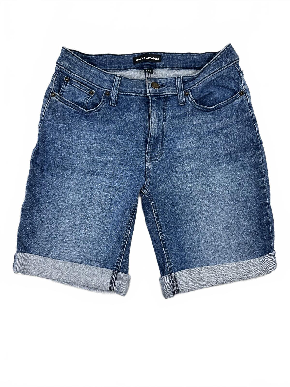 DKNY Jeans Classic Denim Bermuda Shorts Rolled Cuffs Casual Streetwear