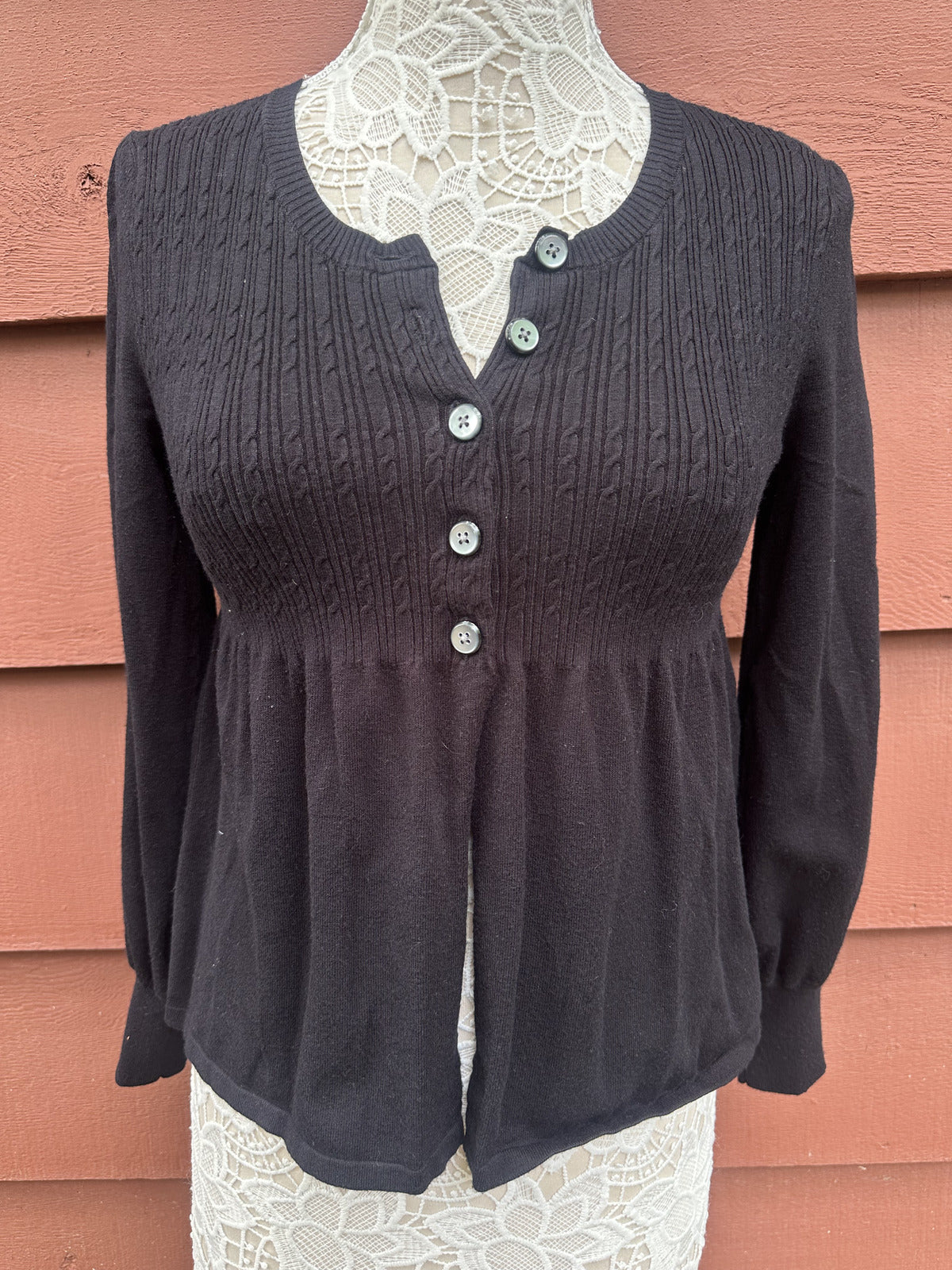 Apt. 9 Long Sleeve Babydoll Button Up Sweater Blouse in Black