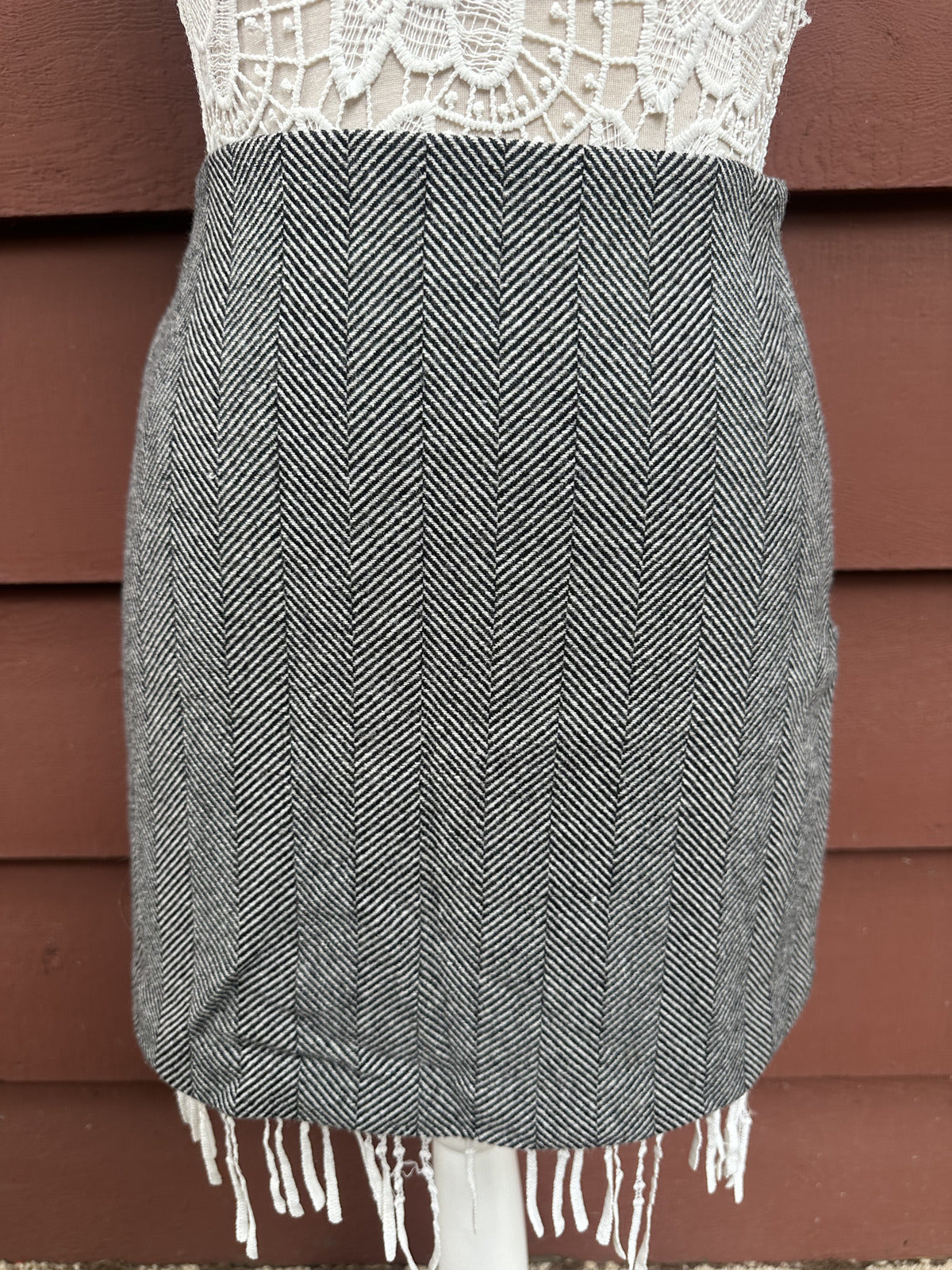 The Limited Classic Black and White Herringbone Wool Blend Mini Skirt