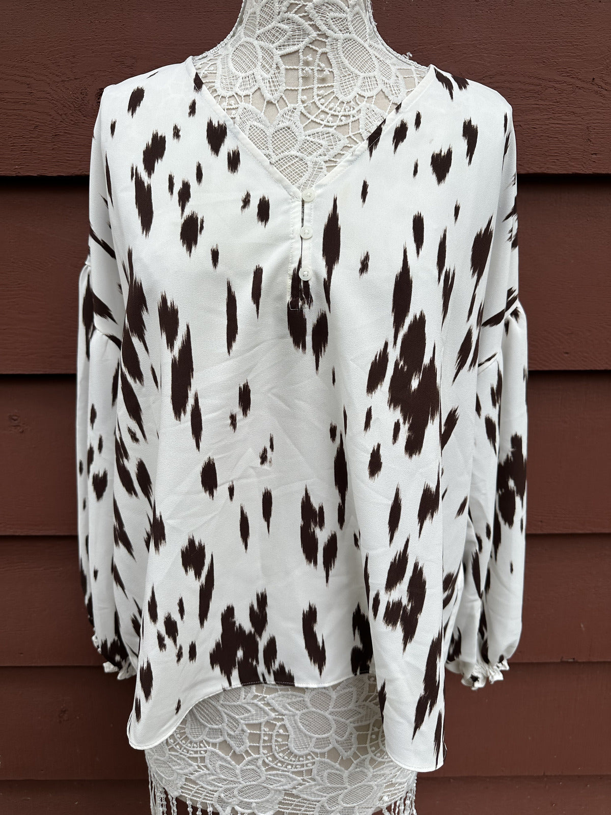 Alfani White and Brown Abstract Animal Print Blouse