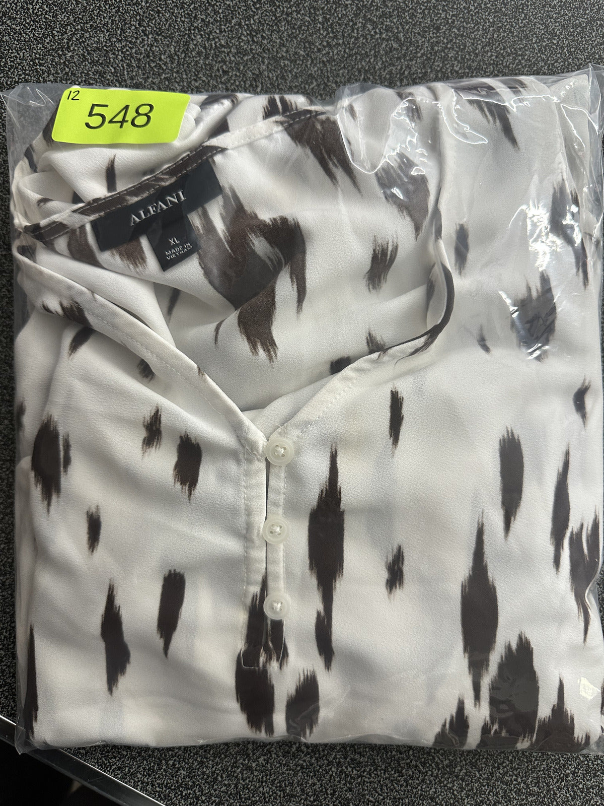 Alfani White and Brown Abstract Animal Print Blouse