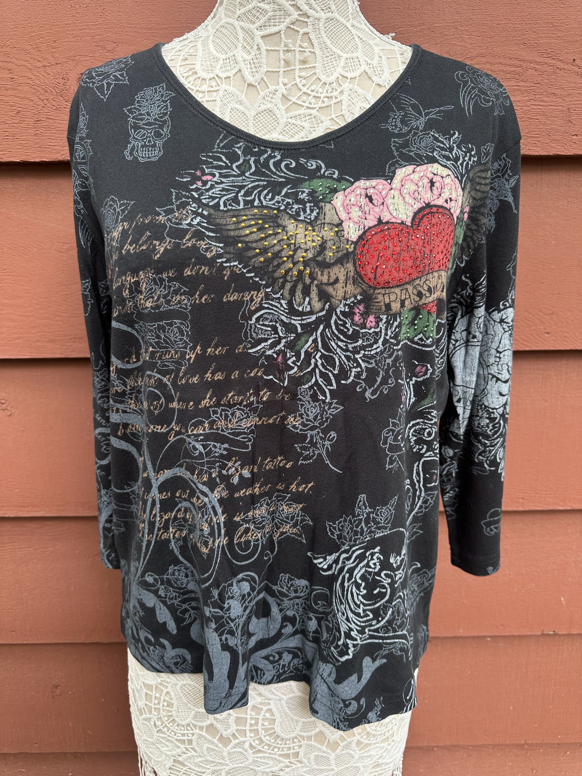 Cactus Bay Apparel Y2K Tattoo Style Graphic Tee Black Red