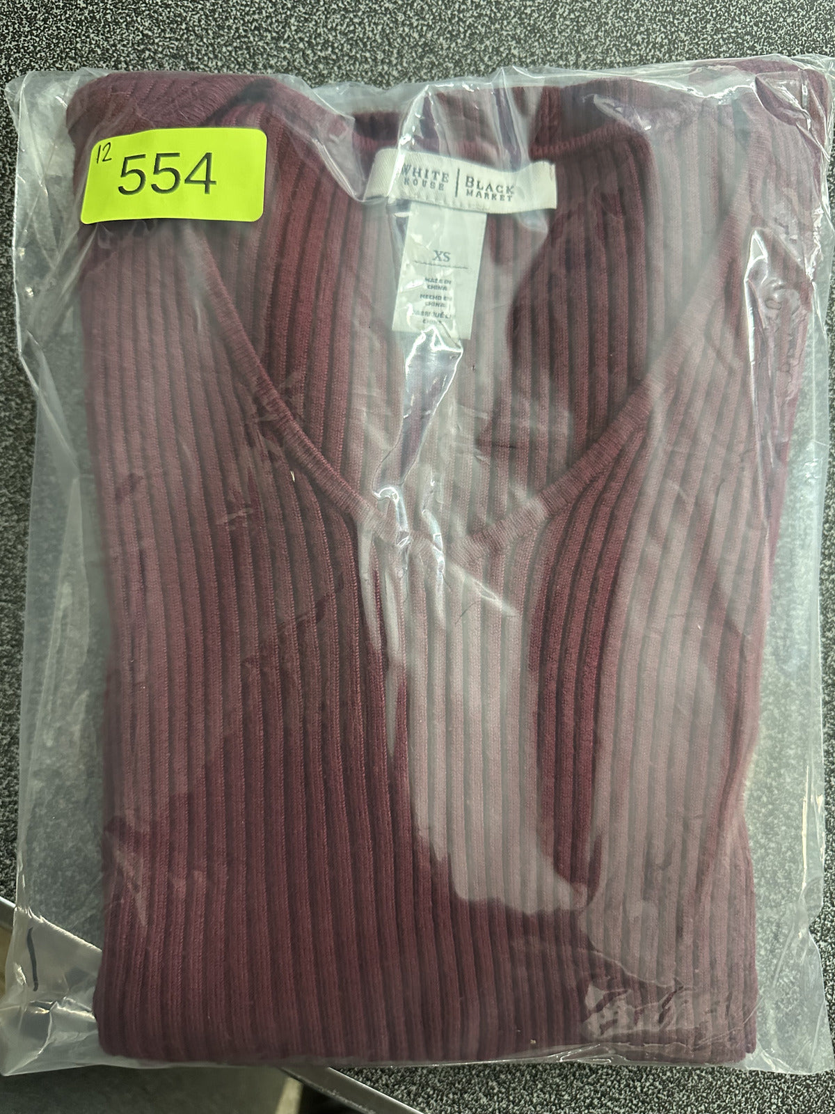 White House Black Market Burgundy V Neck Ribbed Sweater Elegant Preppy Minimal