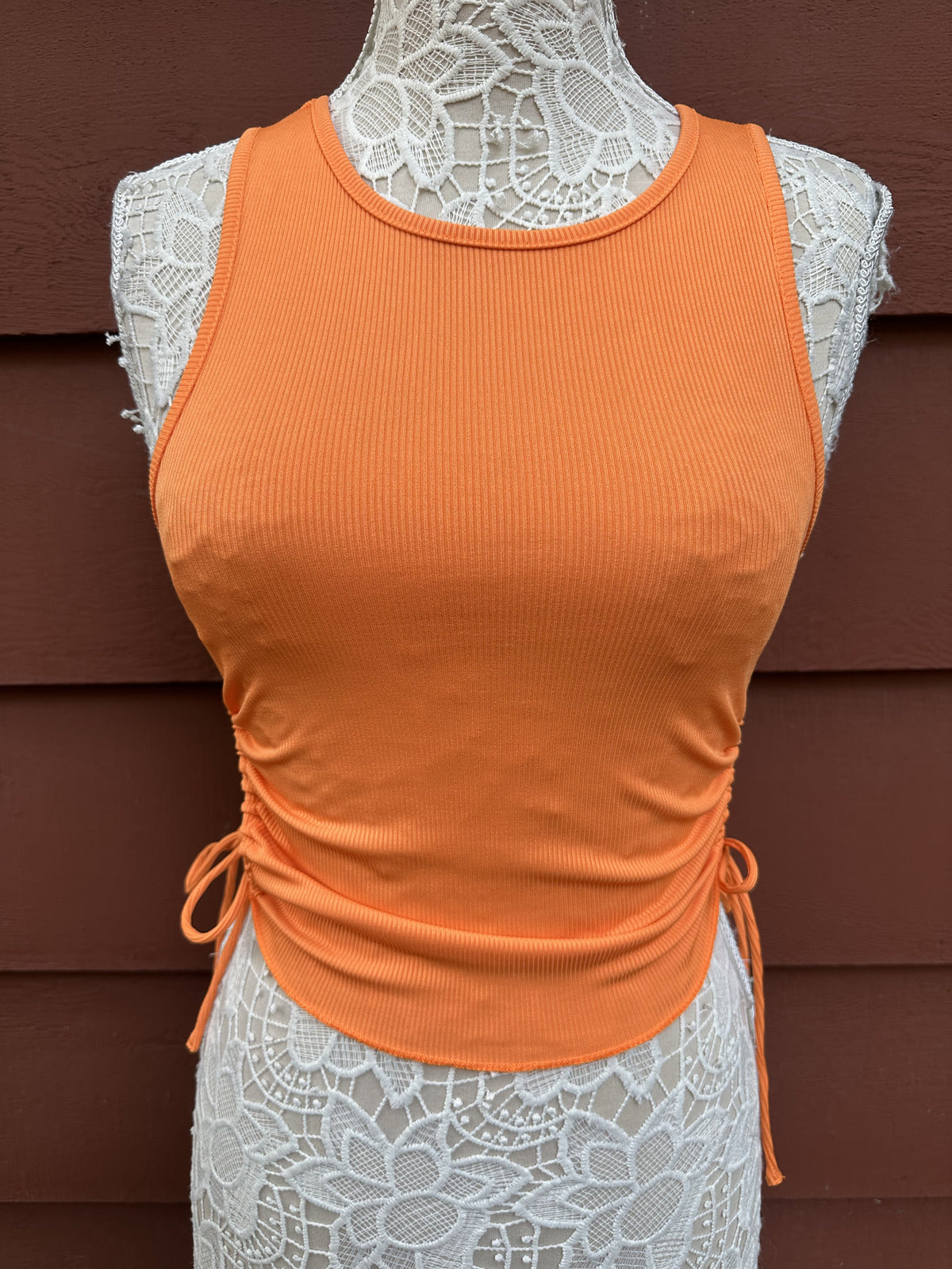 Princess Polly Samara Orange Ribbed Crop Tank Top with Adjustable Side Ties
