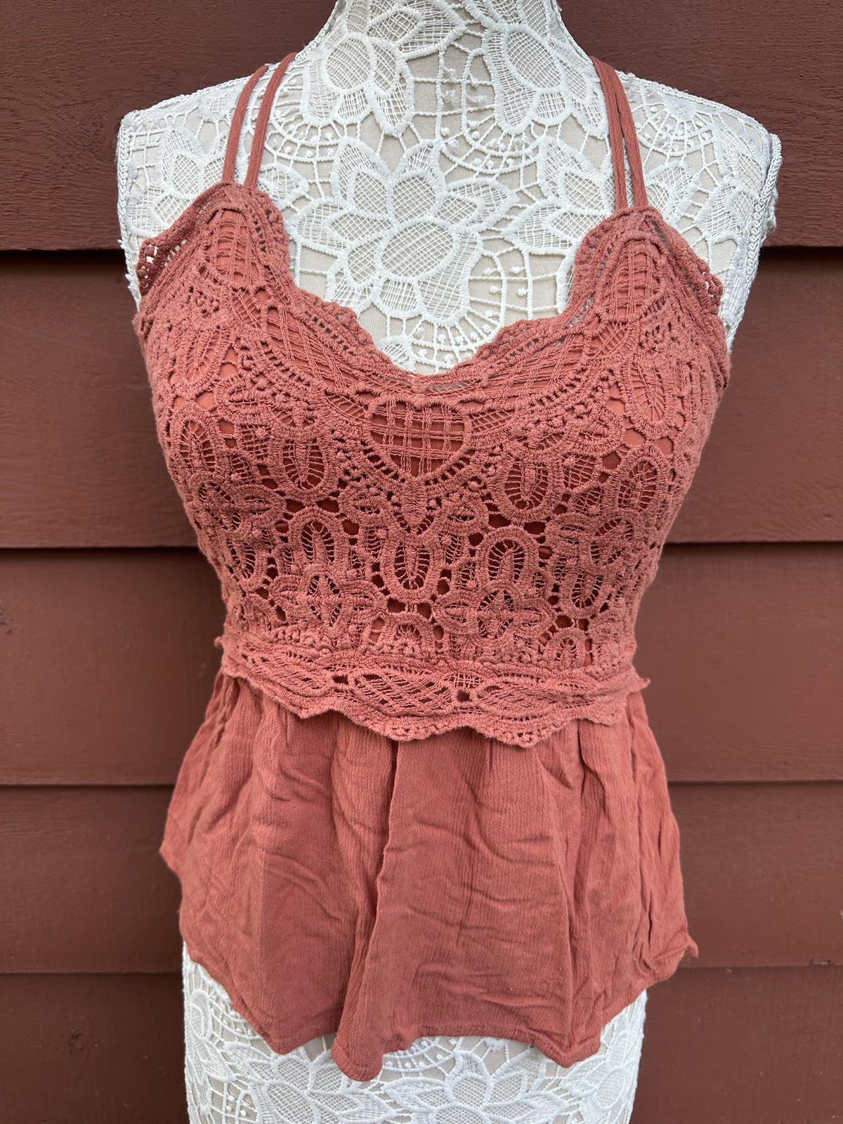 Maurices Orange Crochet Peplum Top with Adjustable Crisscross Straps Bohemian