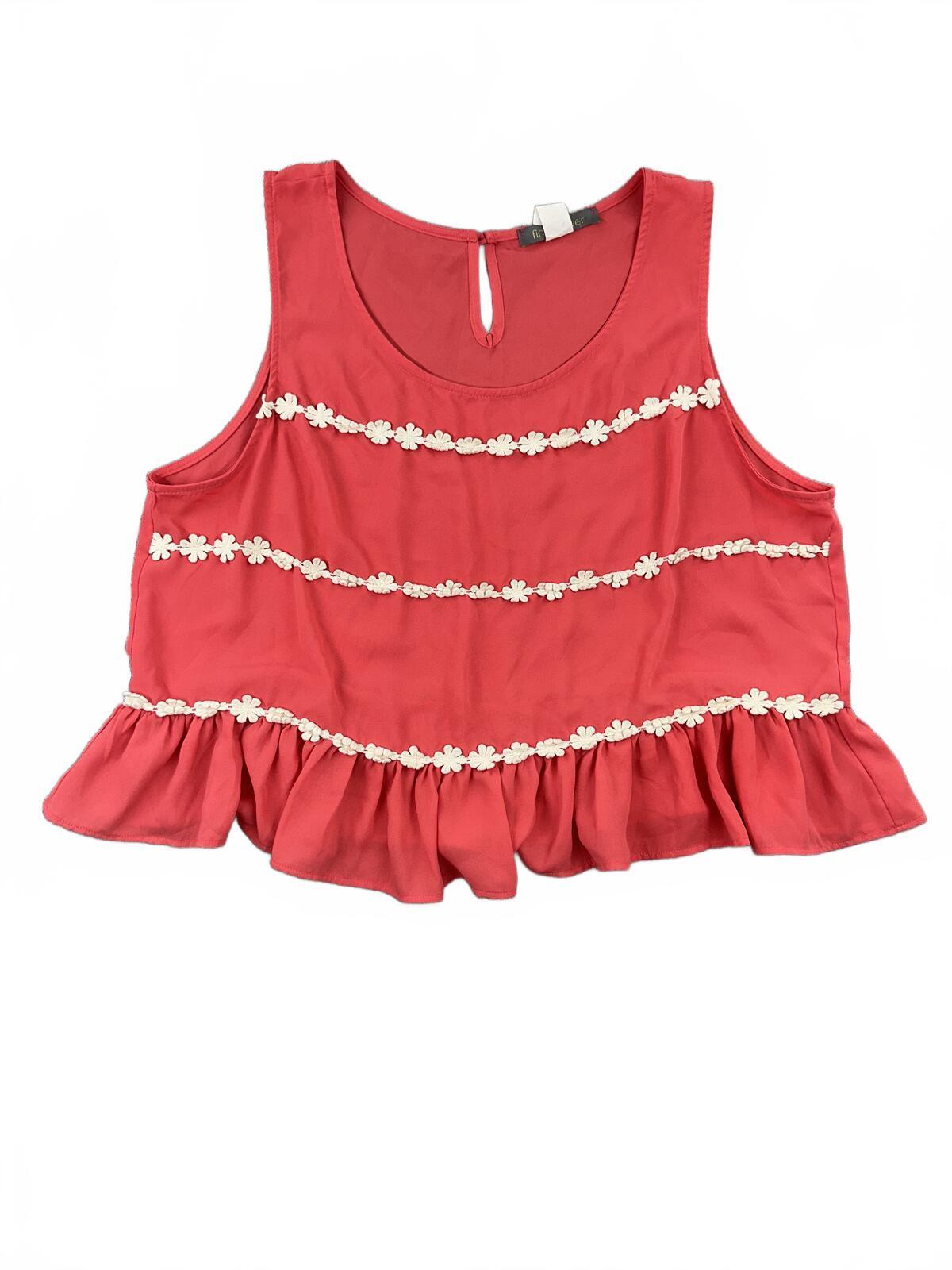 Finn & Clover Y2K Fairycore Coral Pink Sleeveless Peplum Tank with White Floral