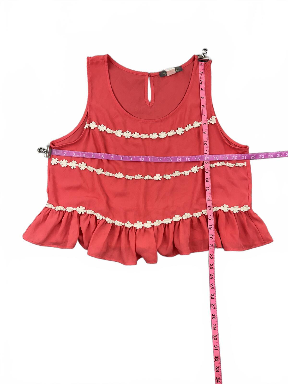 Finn & Clover Y2K Fairycore Coral Pink Sleeveless Peplum Tank with White Floral