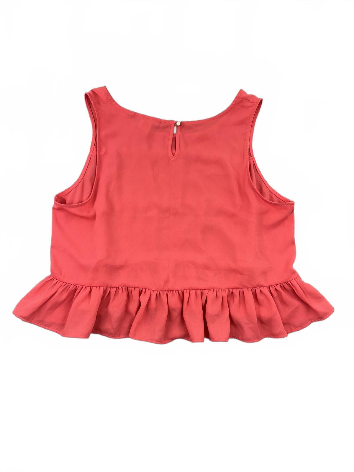 Finn & Clover Y2K Fairycore Coral Pink Sleeveless Peplum Tank with White Floral