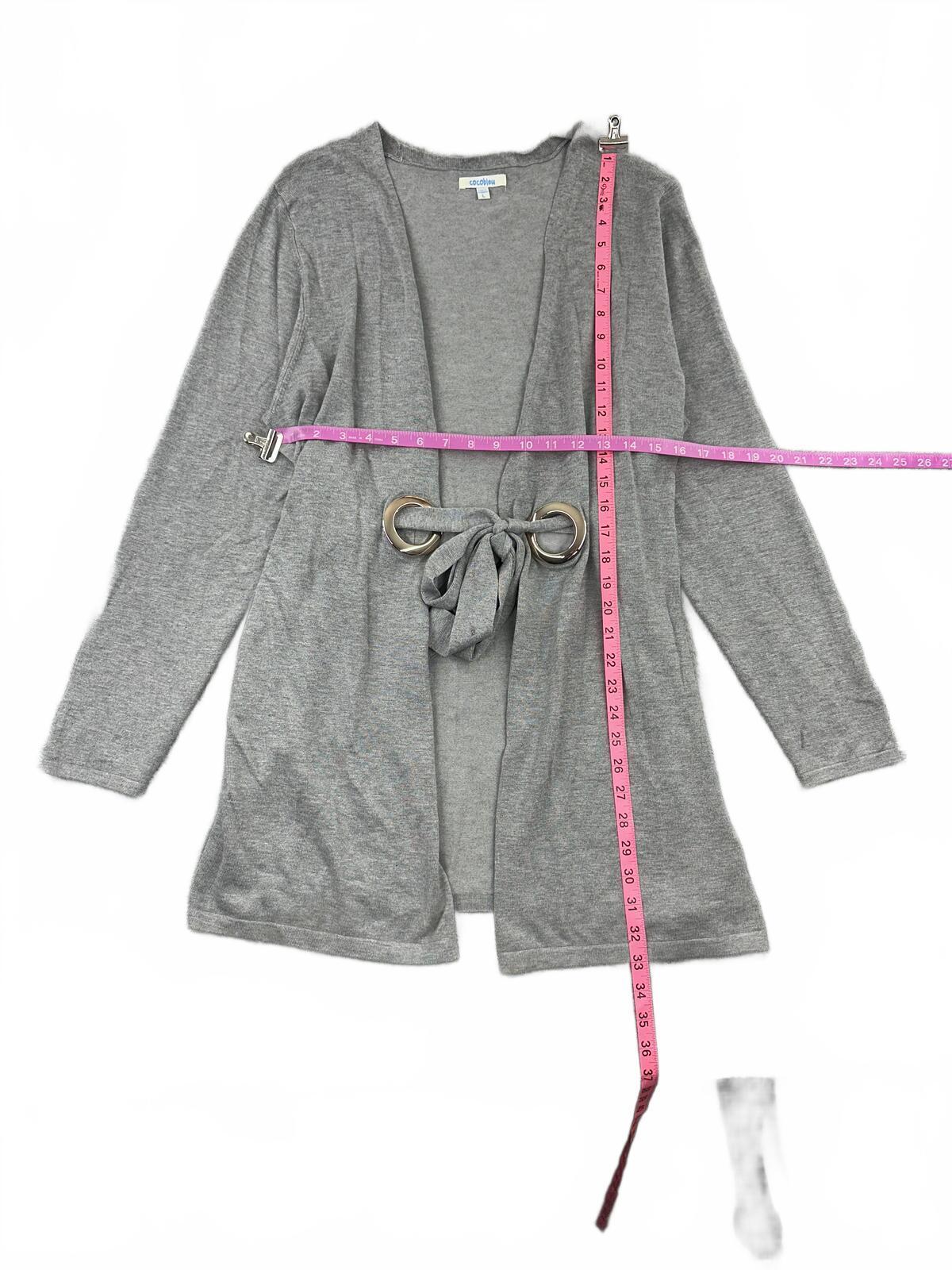 Cocobleu Gray Tie Front Open Cardigan with Silver Ring Detail Y2K Fairycore