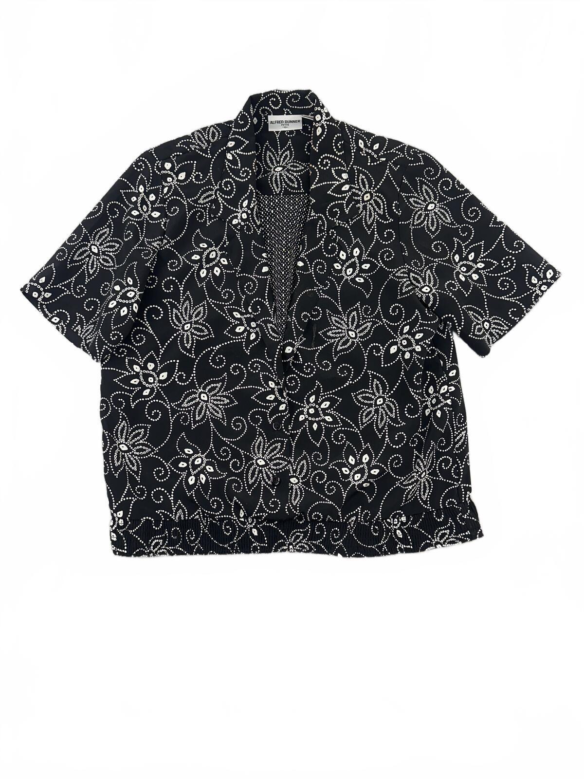 Alfred DunnerBlack and White Floral Button Front Blouse