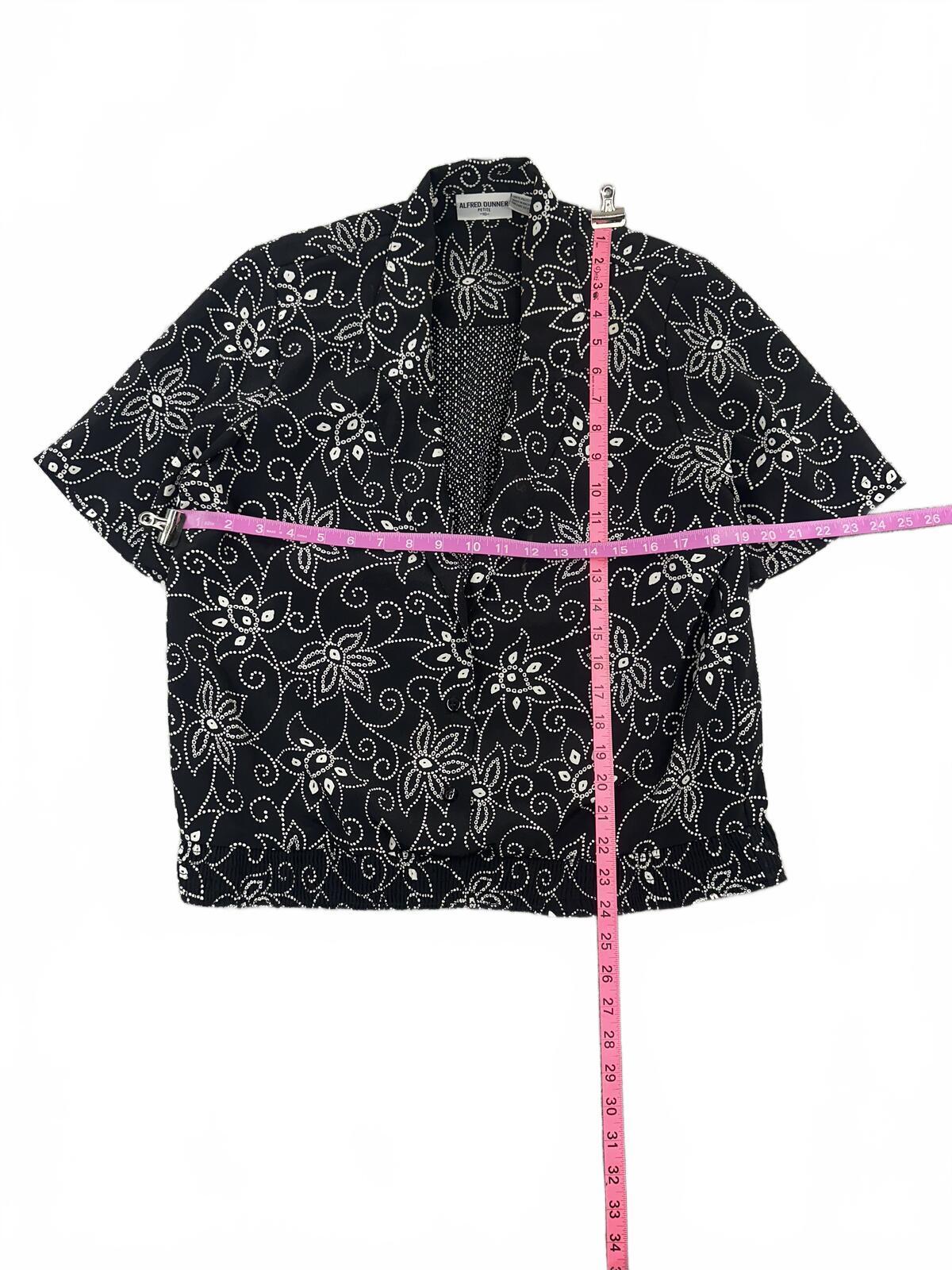 Alfred DunnerBlack and White Floral Button Front Blouse