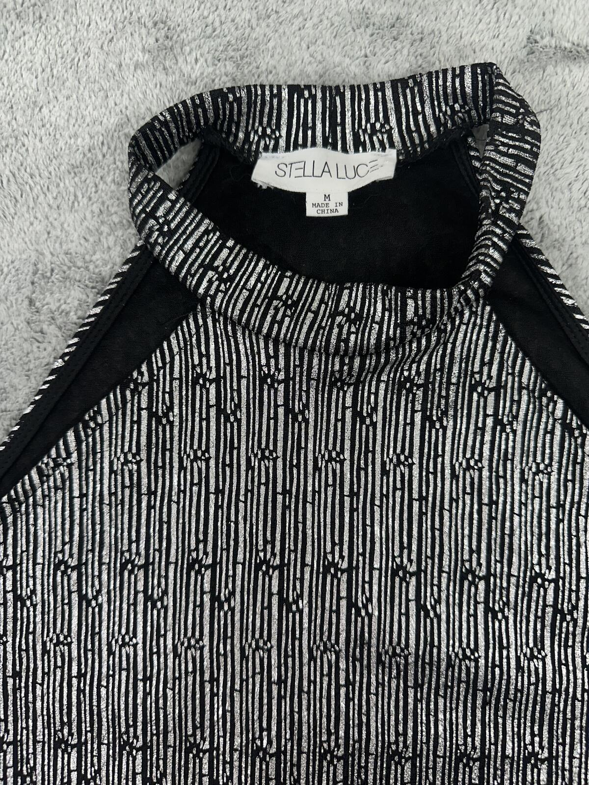 Stella Luca Y2K Black and White Textured Halter Crop Top