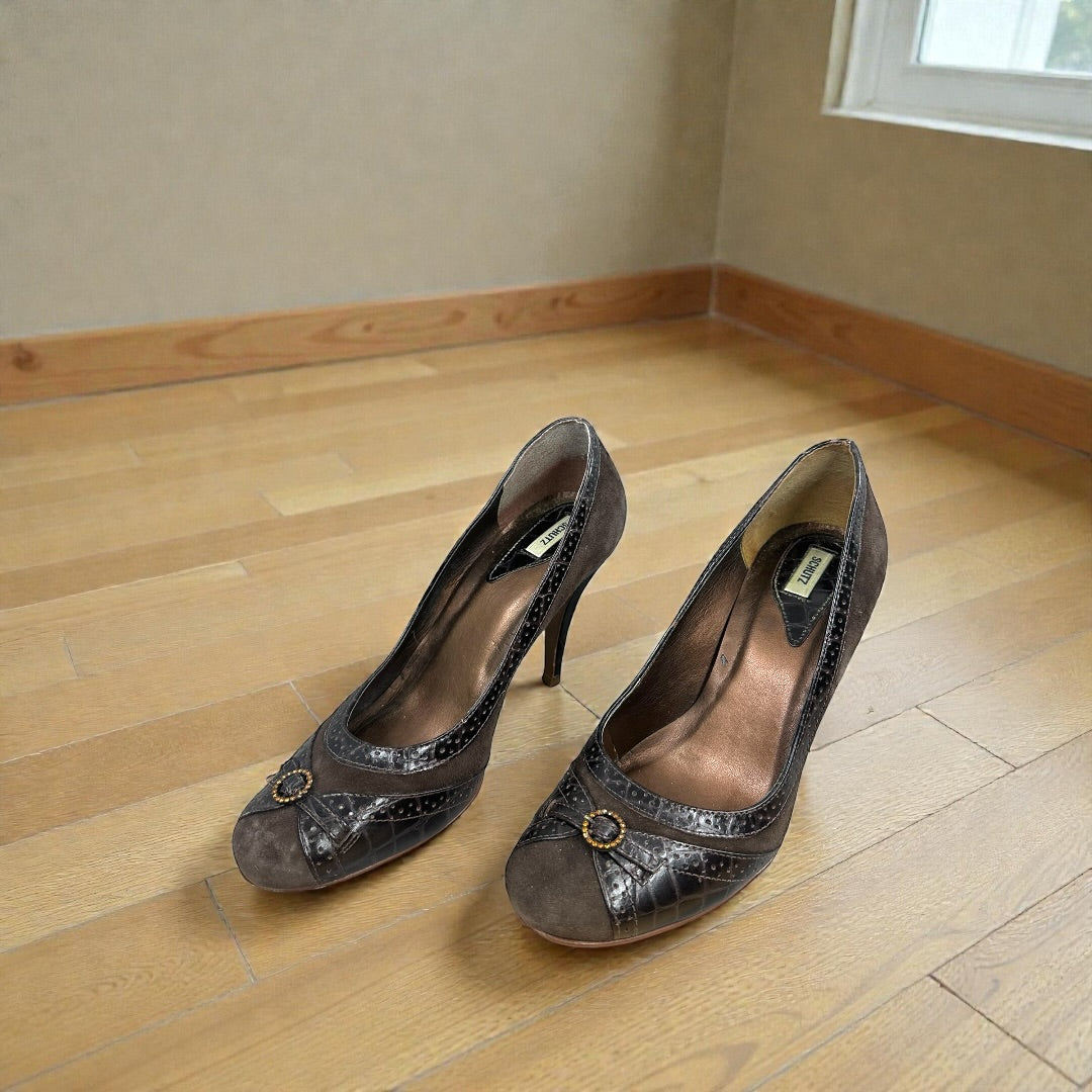 Schutz Brown Suede with Leather Details