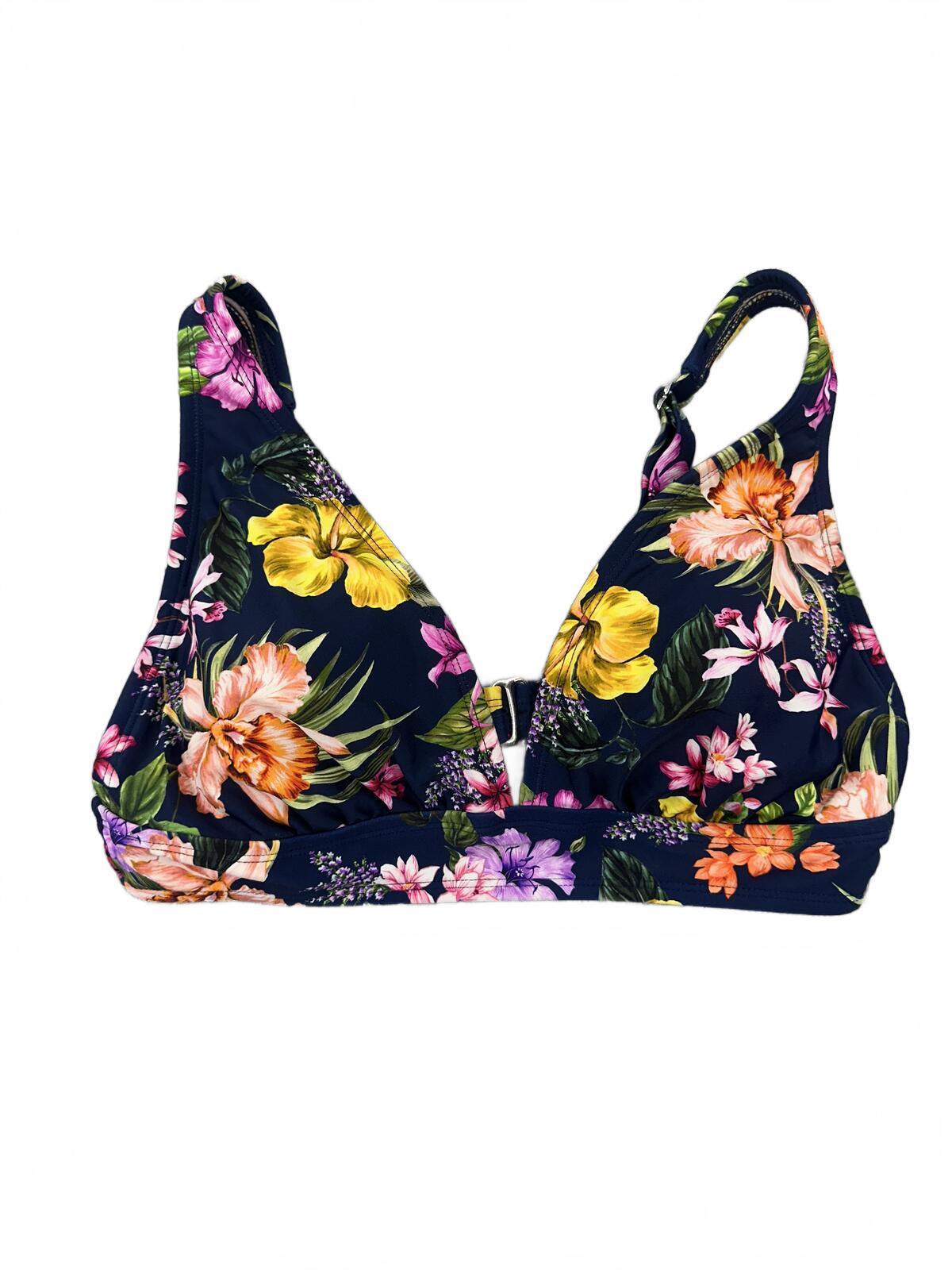 Y2K Fairycore Navy Floral V Neck Bikini Top with Adjustable Straps