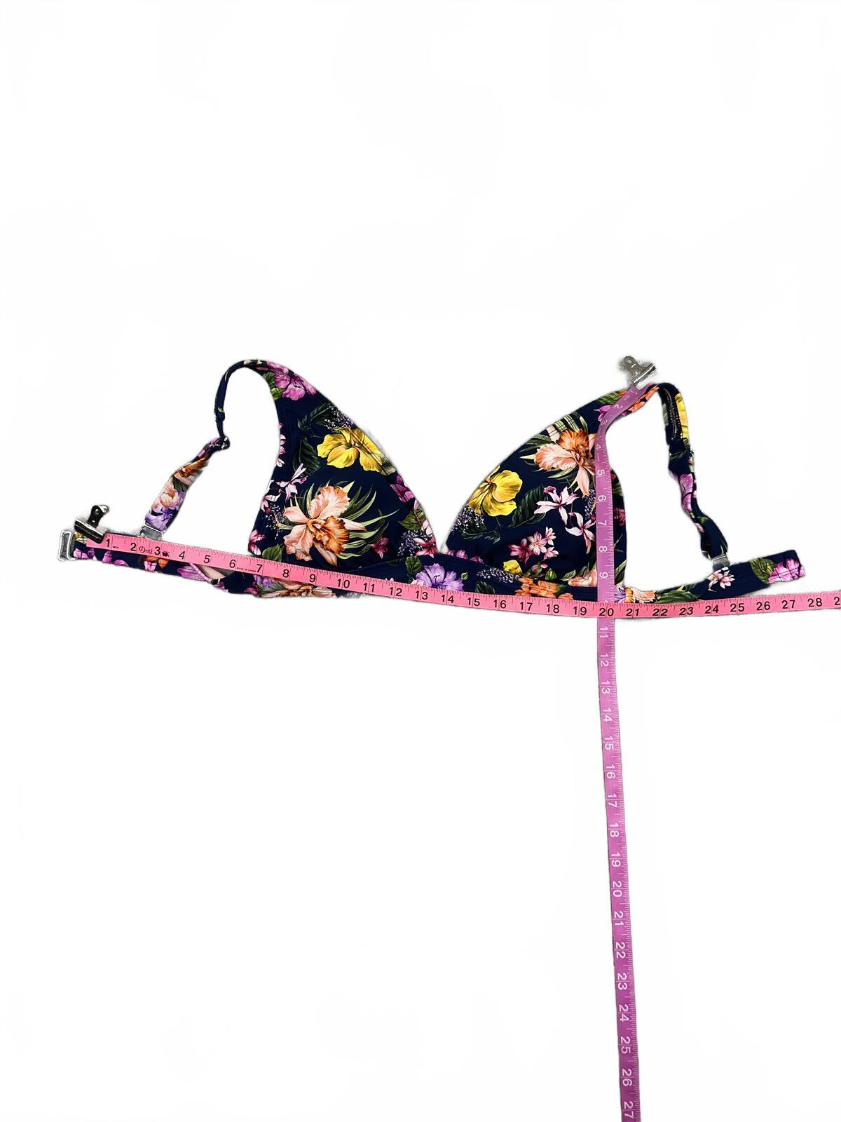 Y2K Fairycore Navy Floral V Neck Bikini Top with Adjustable Straps