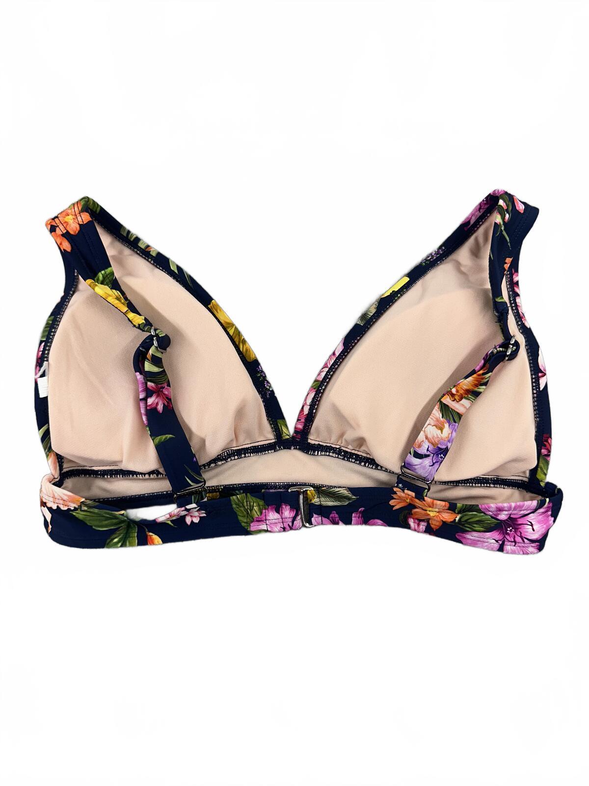 Y2K Fairycore Navy Floral V Neck Bikini Top with Adjustable Straps