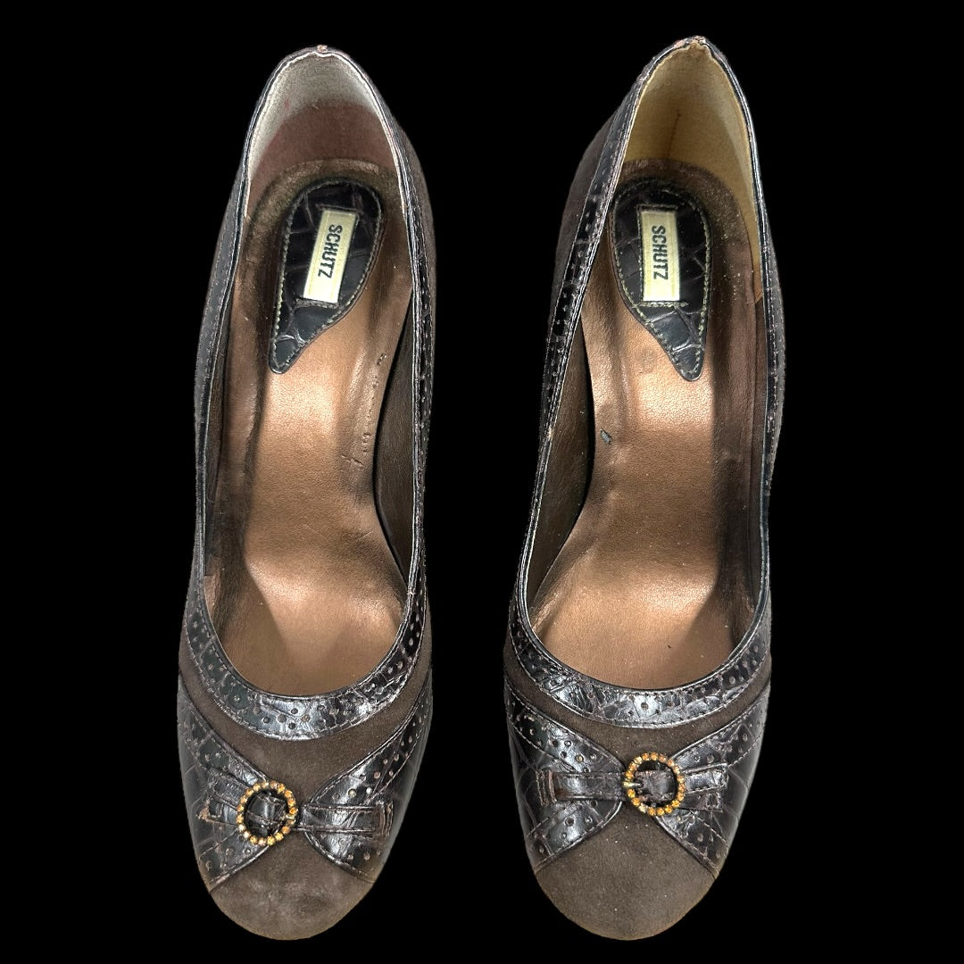 Schutz Brown Suede with Leather Details