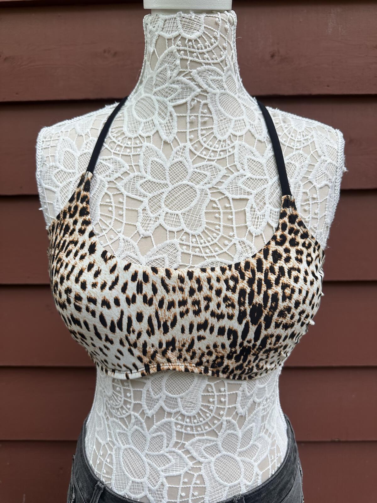 Xhilaration Leopard Print Halter Bikini Swim Top Y2K Festival Animal Print