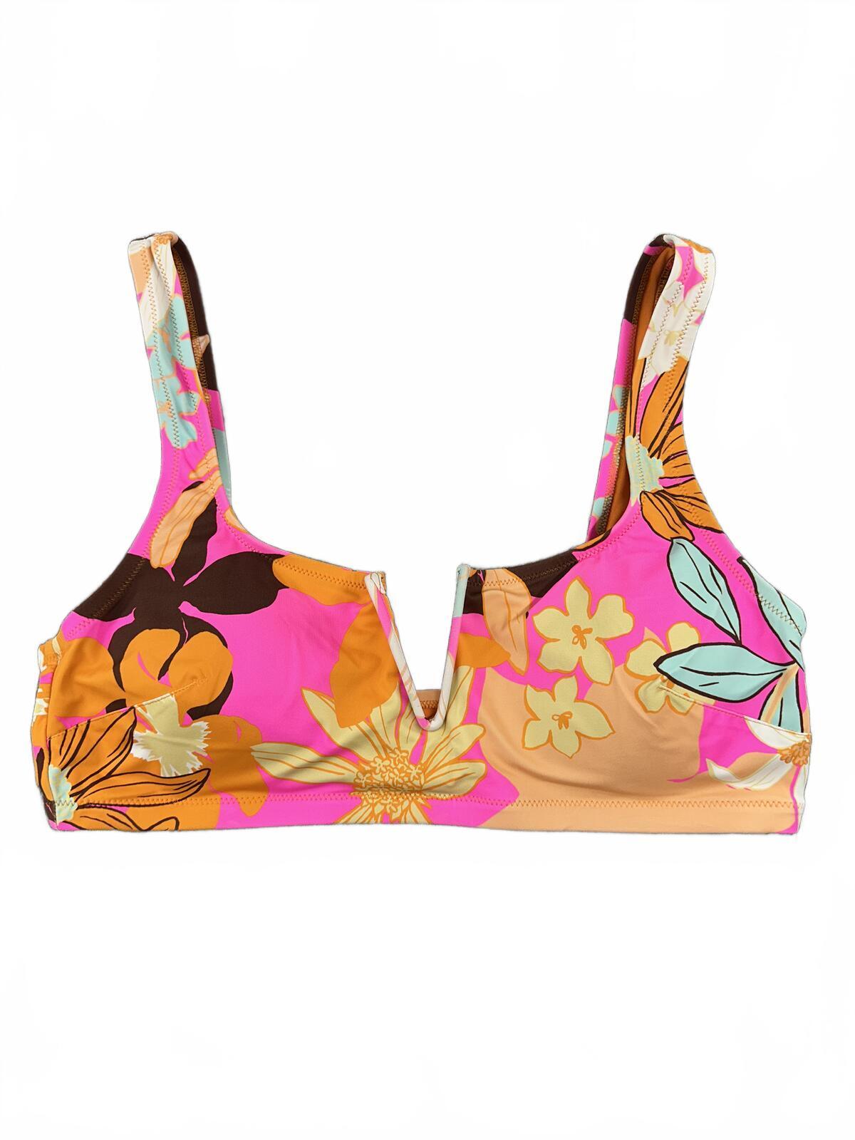 Aerie Scoop Real Good Floral Bikini Swim Top Y2K Pink Orange Tropical