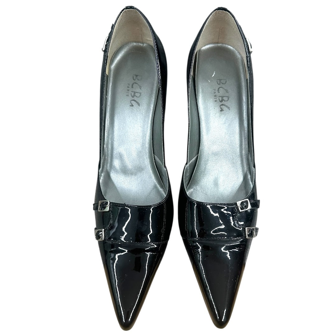 BCBG Black Faux Patent Leather Pumps with Buckle Detail