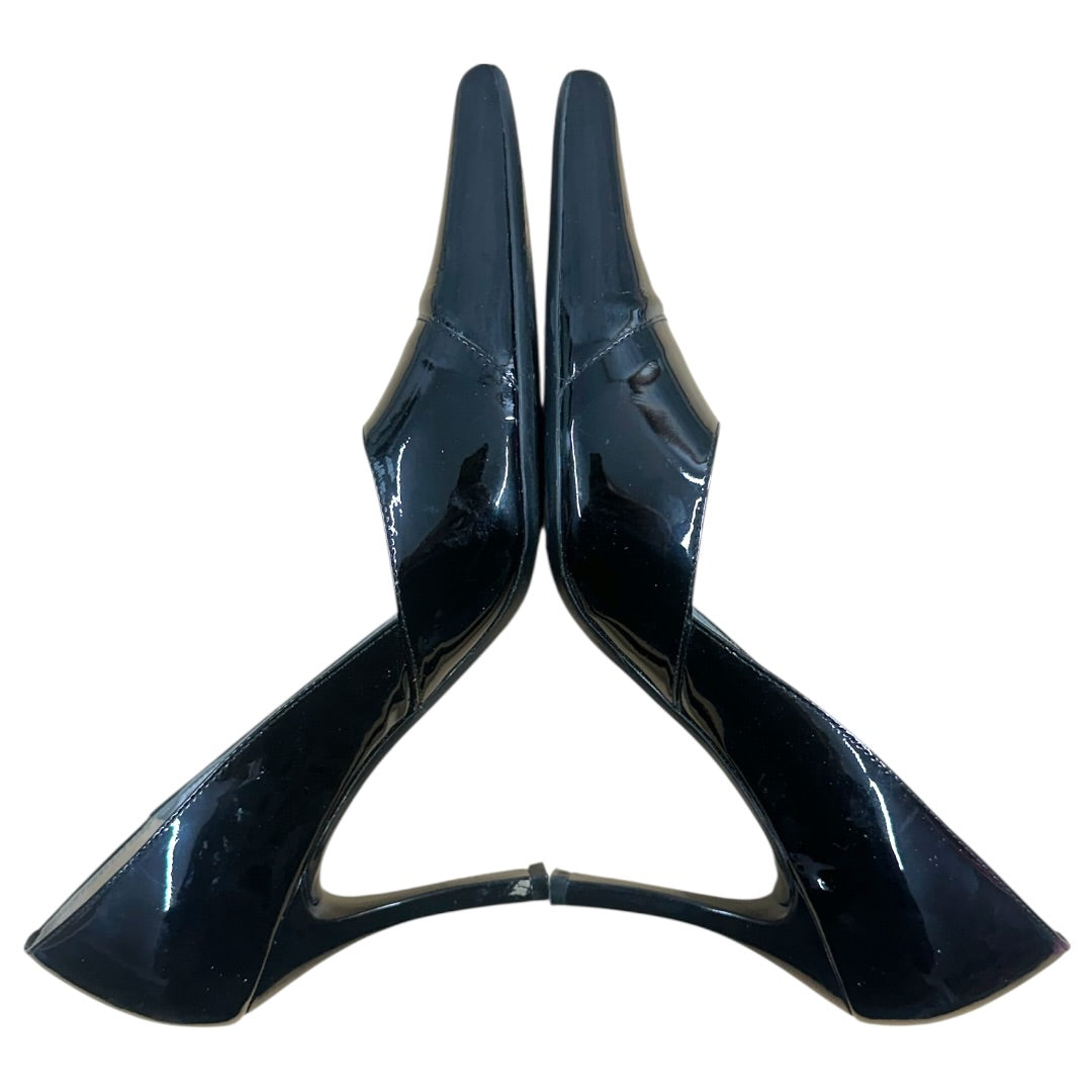 BCBG Black Faux Patent Leather Pumps with Buckle Detail